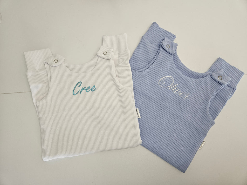 Personalized Baby Dungarees: Custom Embroidered Name, various colours, Handmade in UK