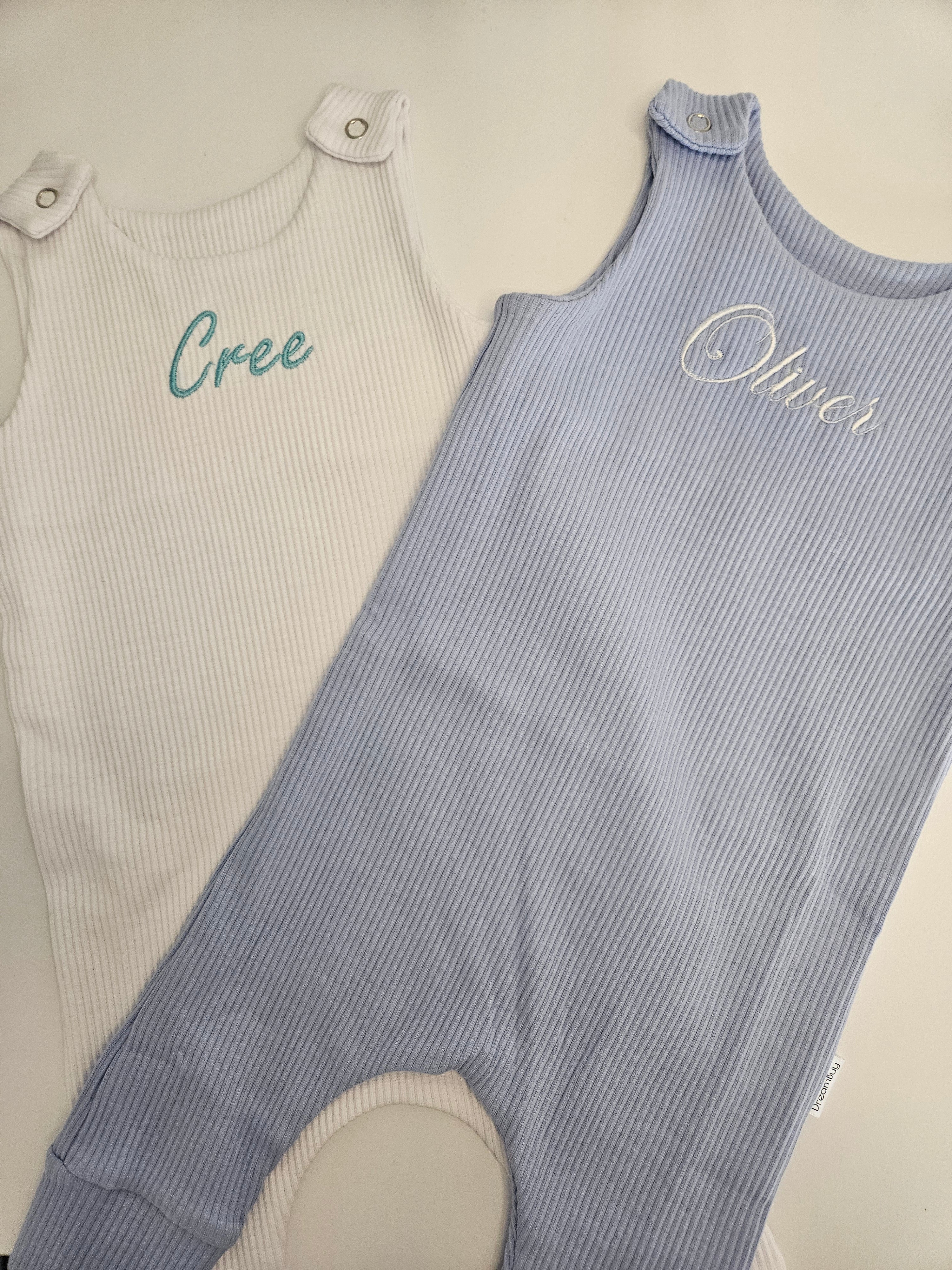 Personalized Baby Dungarees: Custom Embroidered Name, various colours, Handmade in UK