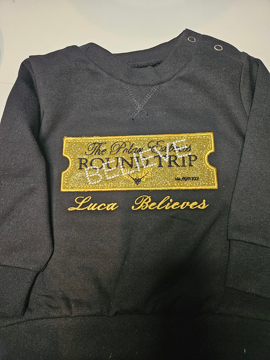 Personalized Polar Express Christmas Jumper: Glittery Golden Ticket Sweatshirt